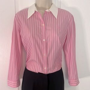 CHAPS CLASSY BUTTON DOWN PINK PINSTRIPE BLOUSE - SUUUUPER CUTE! 💖